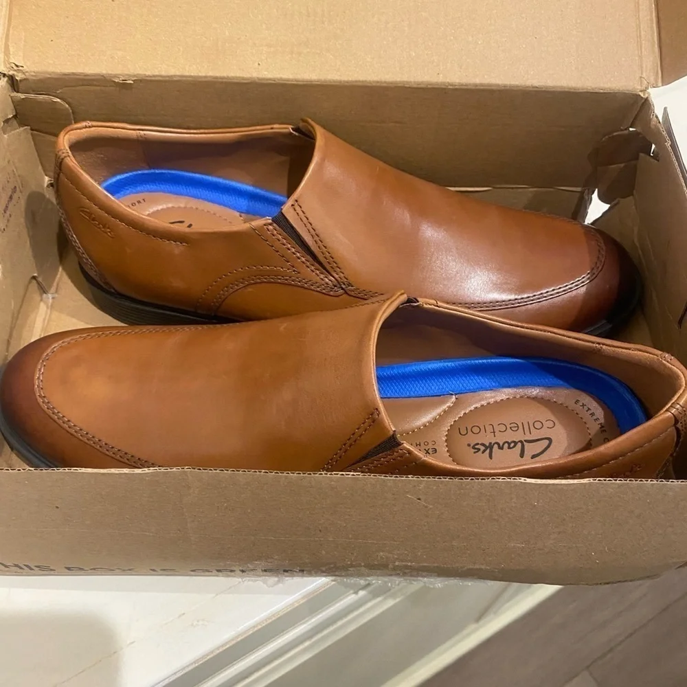 Clarks Men’s Whiddon Step Brown Leather Loafers Slip-On comfort New 10